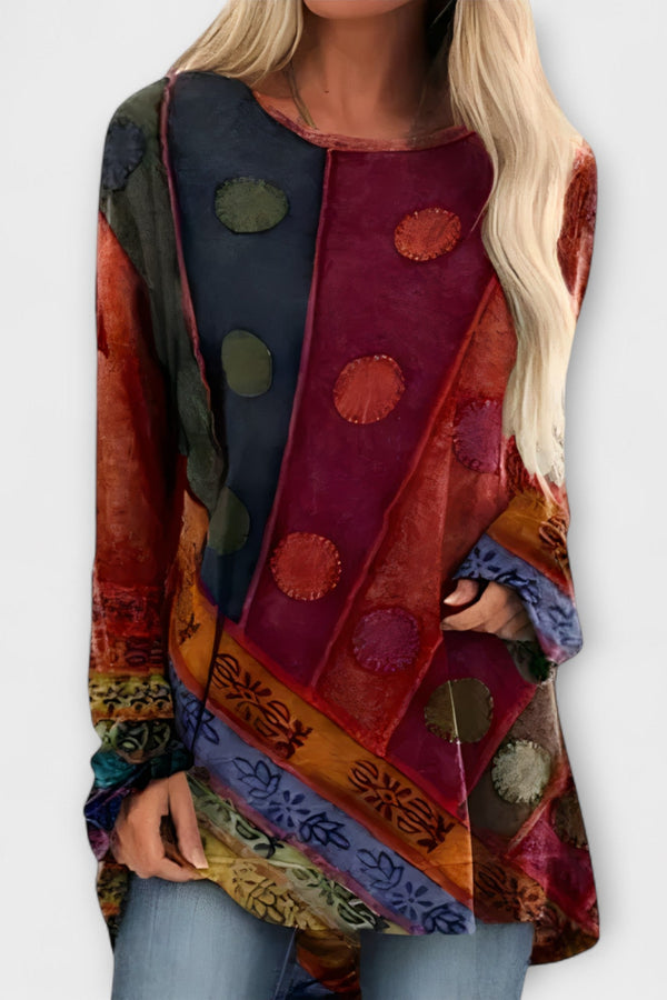 חולצת נשים אופנתית עם הדפס אתני