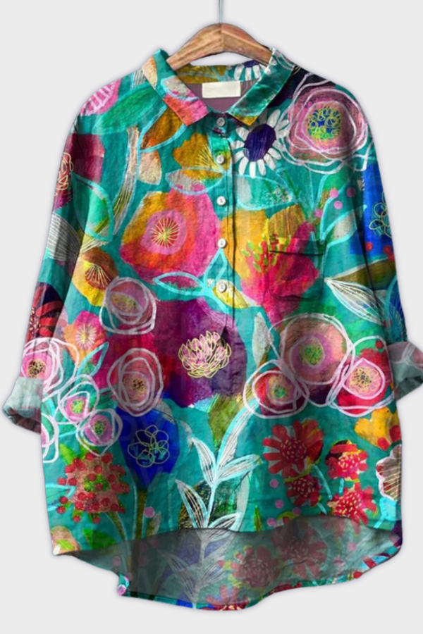 מגדלנה - חולצת נשים בעבודת יד עם עיצוב פרחוני