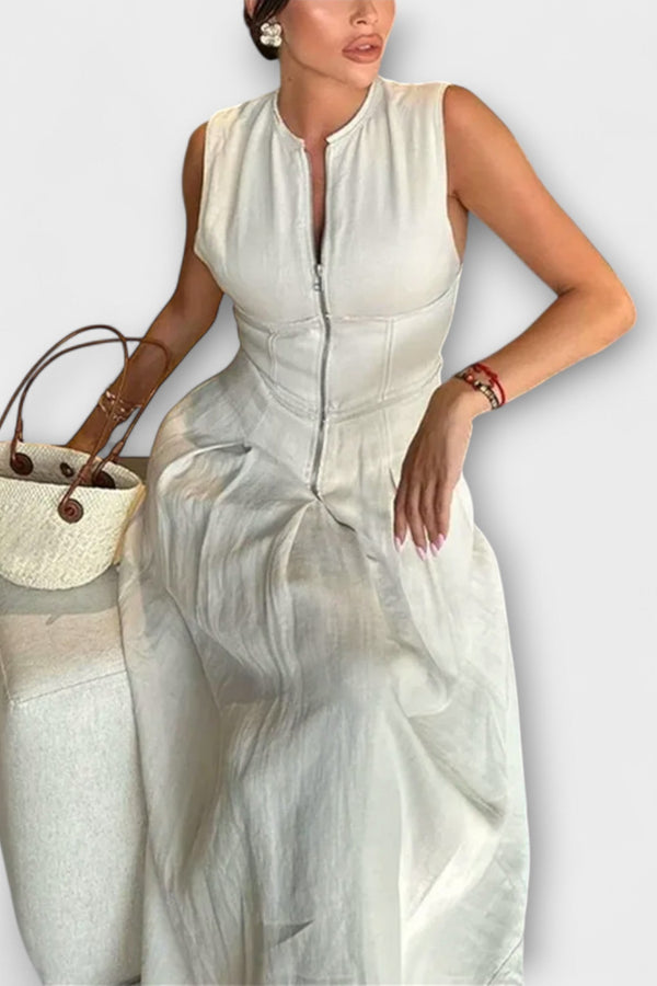 שמלת מידי גוף פלי ללא שרוולים