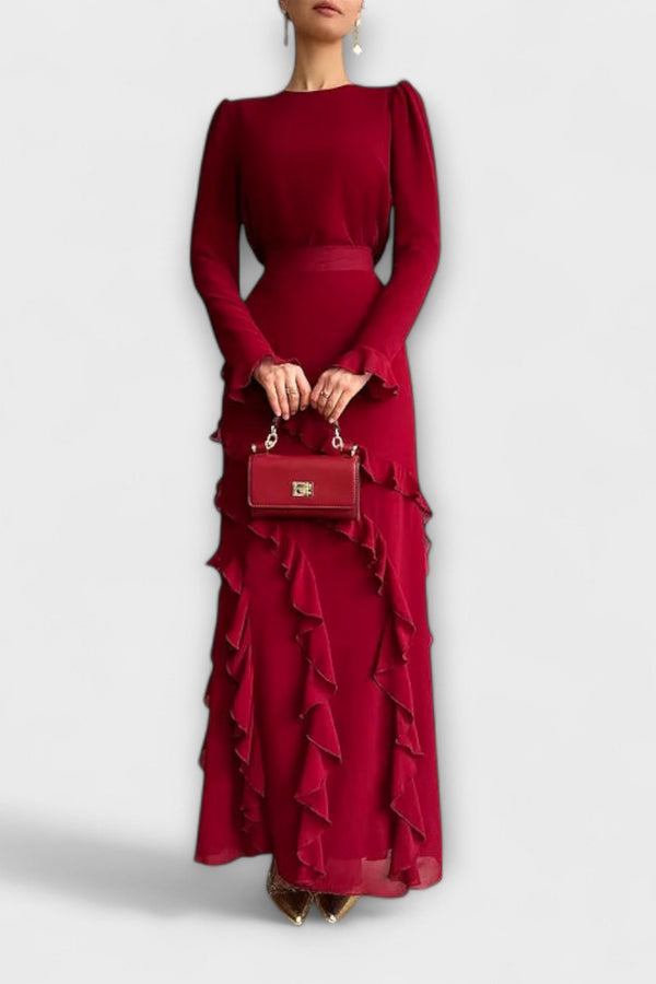 פאלון - שמלת מקסי צמודה עם רושם תלת-ממדי