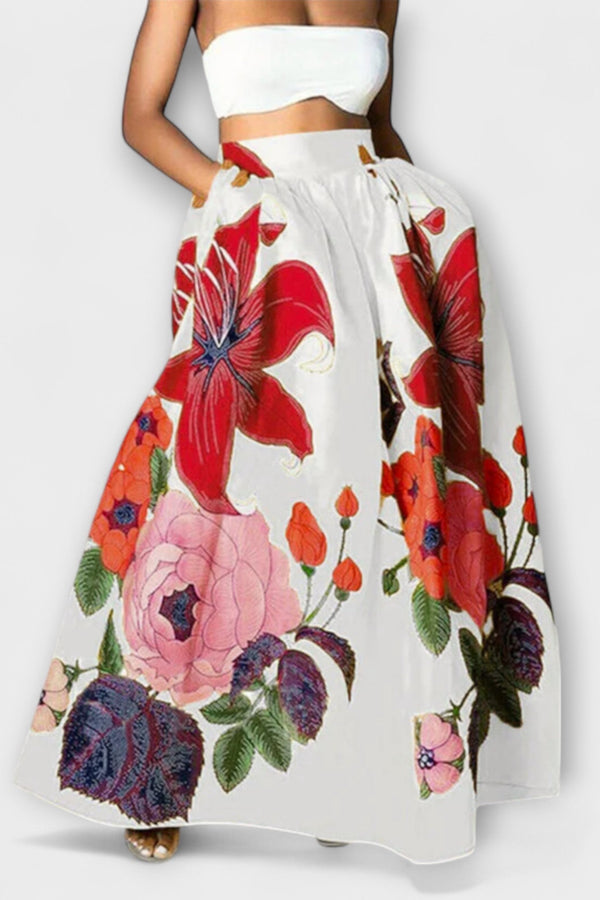 יסולדה - חצאית מקסי פרחונית עם מותן גבוהה