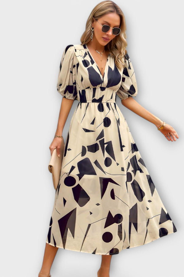 שמלות מקסי אבסטרקטיות עם שרוולים נפוחים