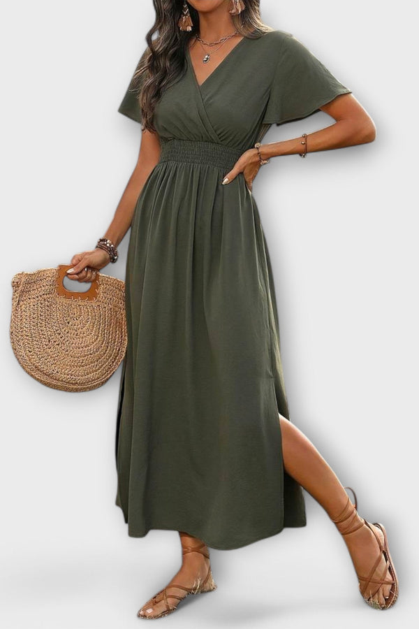 התר - שמלת בוהו אלגנטית עם צווארון V ושרוולים ארוכים