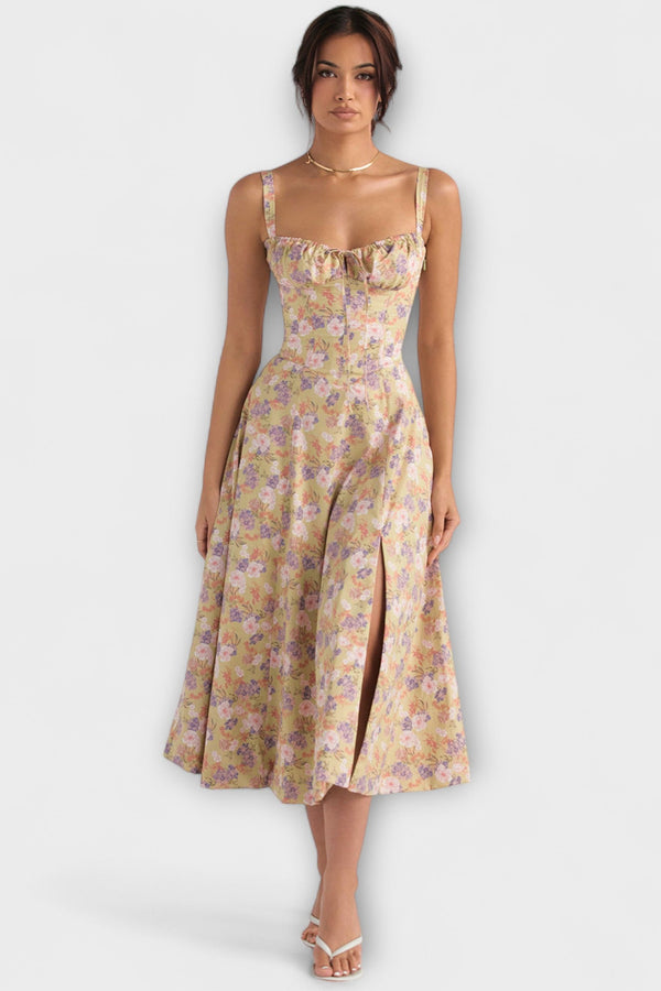 זיפורס - שמלת בוסטייר מעוצבת עם הדפס פרחים מודרני